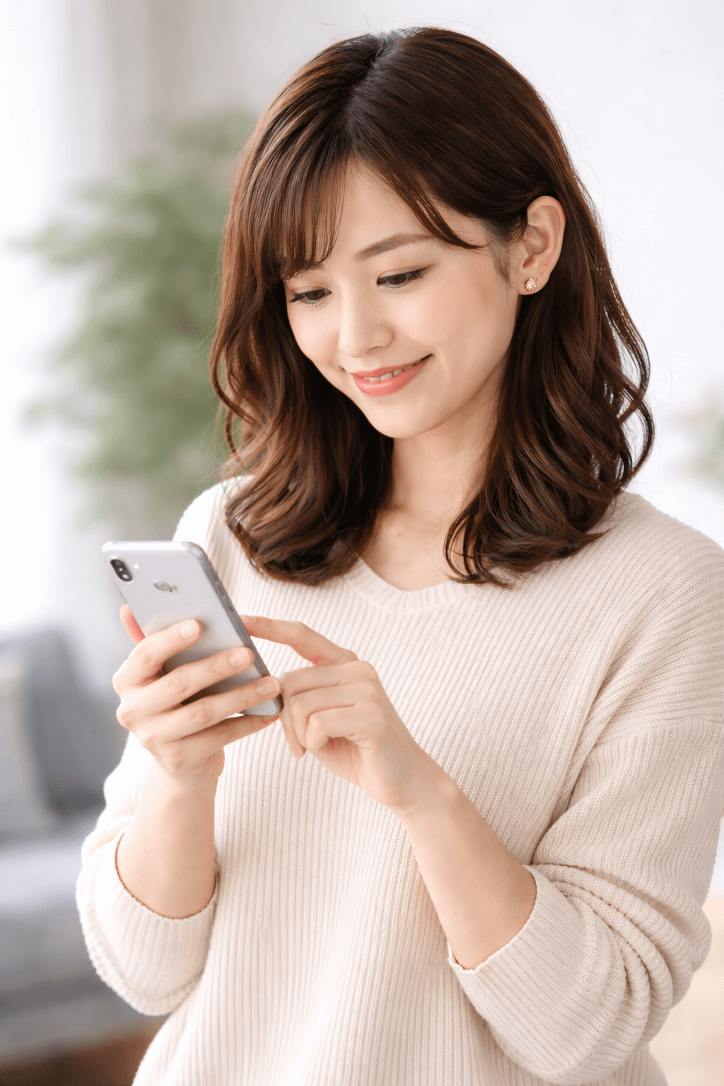 スマホを見る女性